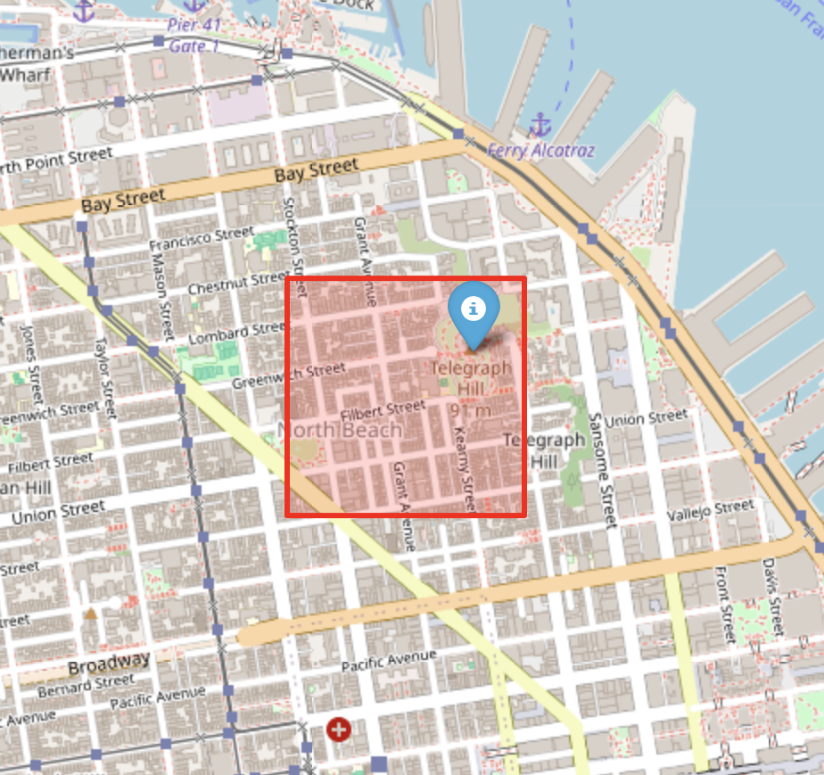 The 3D surface will be generated for a bounding box(shown here) containing Telegraph Hill